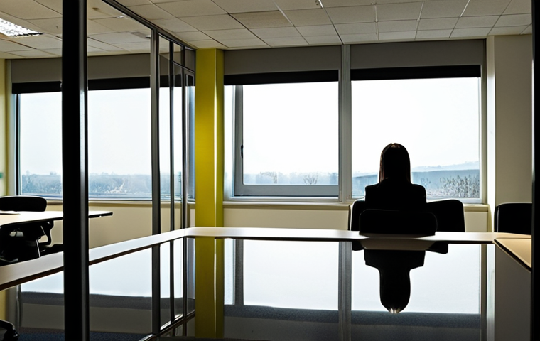 **Prompt 1: "The Soul's Murmurs"**: A solitary professional, possibly a woman, sitting at a sleek, minimalist office desk. Her posture conveys a subtle weariness, perhaps gazing out a window or at an unfinished document. In her mind's eye, or subtly integrated into the background (e.g., as a transparent overlay or a reflection), are vibrant, expressive brushstrokes, colorful paints, or elements of nature, contrasting sharply with the sterile office environment. The overall mood is one of quiet yearning and internal dissonance, capturing the "murmurs of the soul" when work no longer nourishes. Soft, desaturated tones dominate the office, while the passion elements glow with subtle vibrancy.