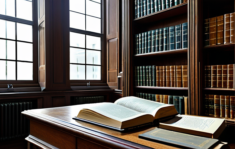 The Legal Scholar's Library**
"A well-organized and extensive private library filled with legal textbooks, codes (Code Civil, Code de Commerce, etc.), and historical legal documents. Sunlight streams through a large window, illuminating the spines of the books. A magnifying glass rests on an open book. Focus on conveying a sense of knowledge and authority. The scene must be safe for work, appropriate content, and fully clothed. perfect anatomy, correct proportions, natural pose, professional, modest, family-friendly, high resolution, 8k"
**