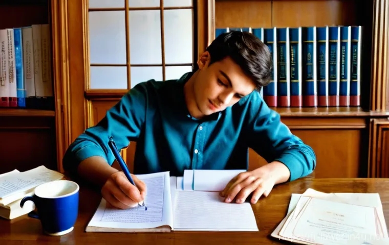 변호사 시험 대비 모의시험 활용법 - **Prompt:** A focused French law student, approximately 22 years old, sits at a wooden desk in a cla...