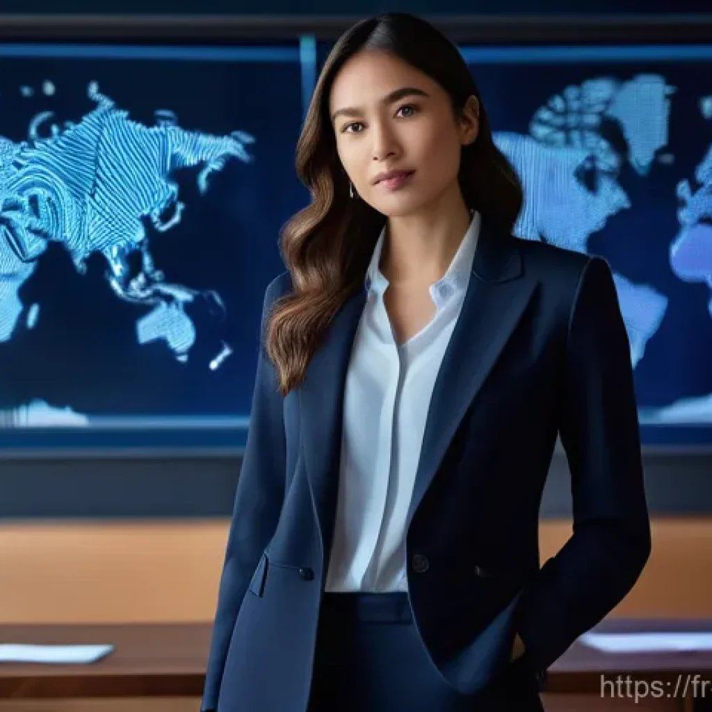 변호사 실무의 윤리와 책임 - **Prompt:** A discerning female lawyer in her late 30s, dressed in a tailored, dark navy pantsuit, s...