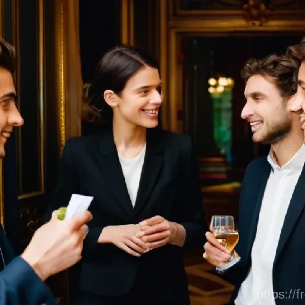 변호사 실무 초보자 팁 - **Prompt:** A group of diverse, young professional French lawyers, both male and female, networking ...