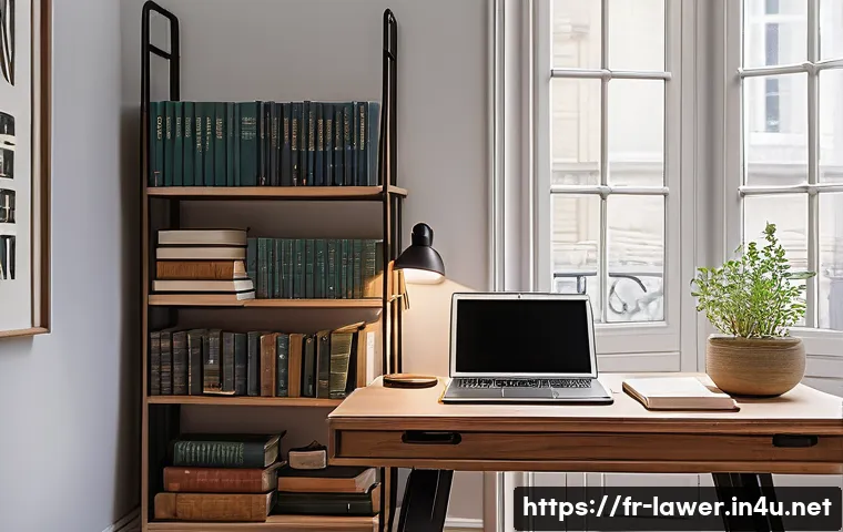 변호사 시험 합격을 위한 심리 전략 - A serene and organized French study room bathed in natural daylight from a large window, featuring a...
