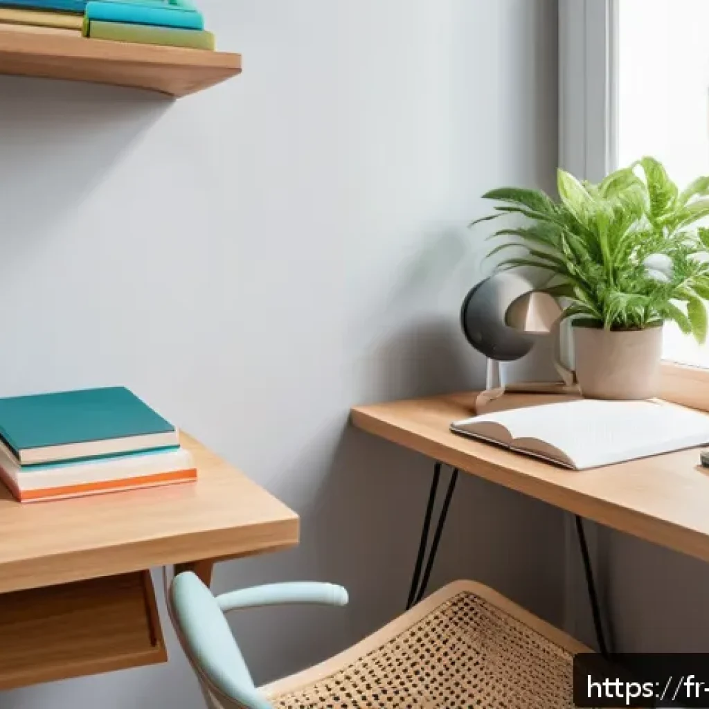 변호사 시험을 위한 집중 공부 방법 - A serene, well-organized home study space designed for a French-speaking adult student, featuring a ...