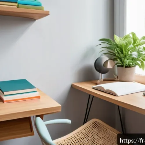 Home 30 변호사 시험을 위한 집중 공부 방법 - A serene, well-organized home study space designed for a French-speaking adult student, featuring a ...