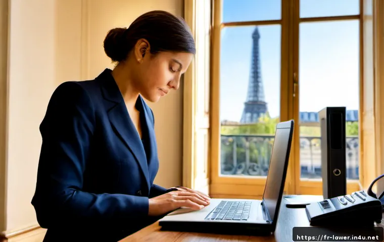 변호사 업무의 하루 일과 - Photorealistic morning scene in a French lawyer’s office in Paris, composed female attorney in profe...